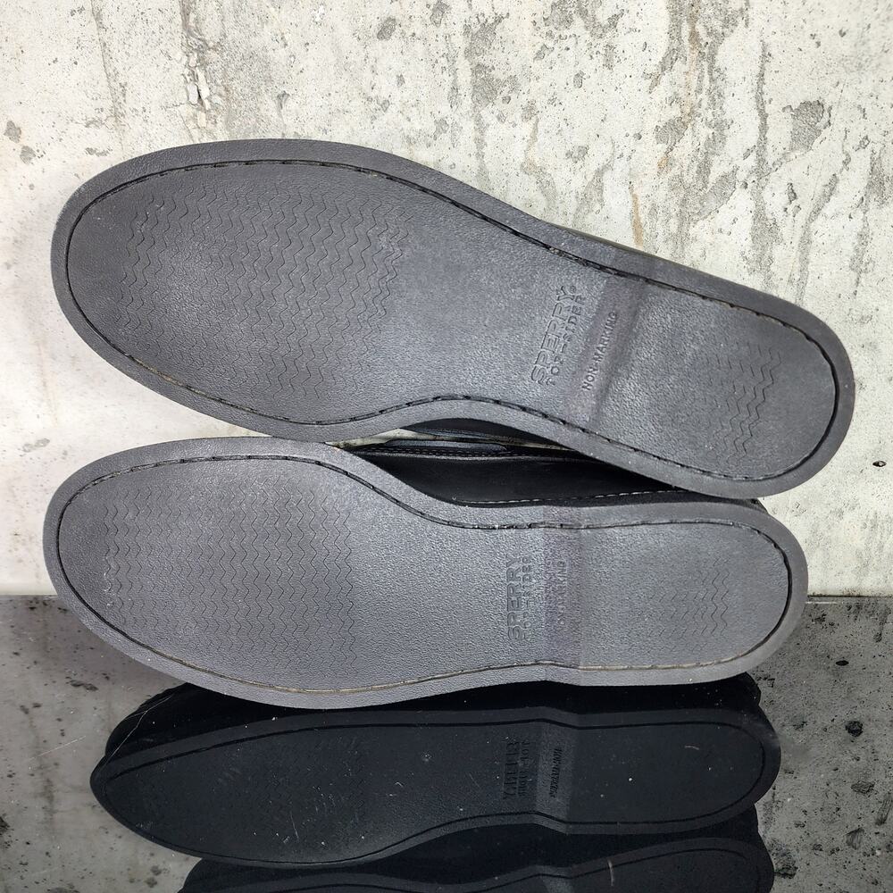 COND 9 out of 10 Sperry Top Sider Mens Boat Shoes Size 10.5 Wide Black Leather - Picture 5 of 6